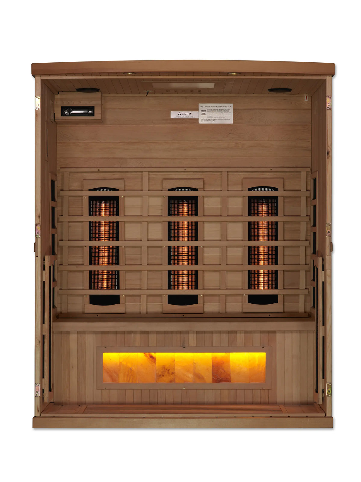 Golden Designs 3-Person Full Spectrum PureTech™ Near Zero EMF FAR Infrared Sauna with Himalayan Salt Bar Canadian Hemlock